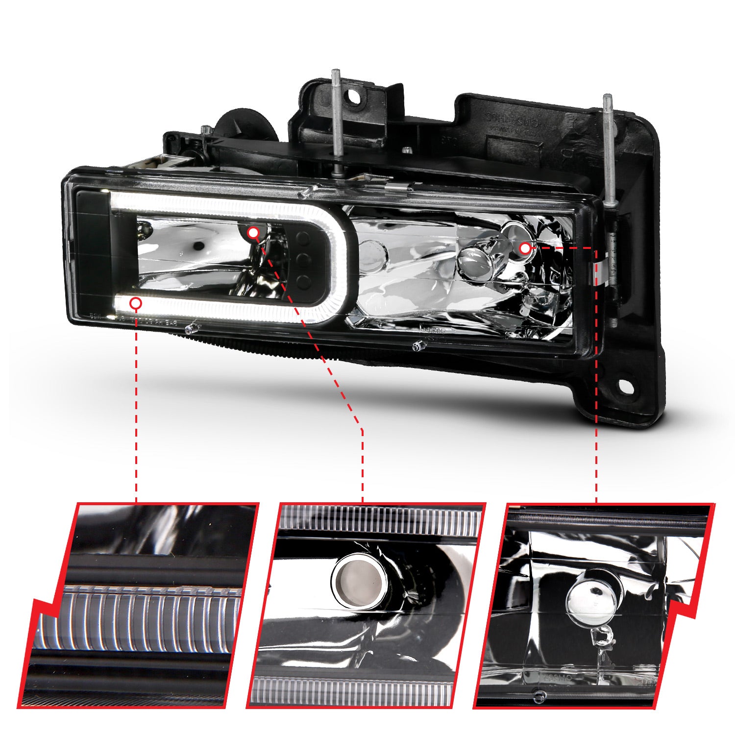 Anzo 90-00 Black Light Bar Crystal Headlights