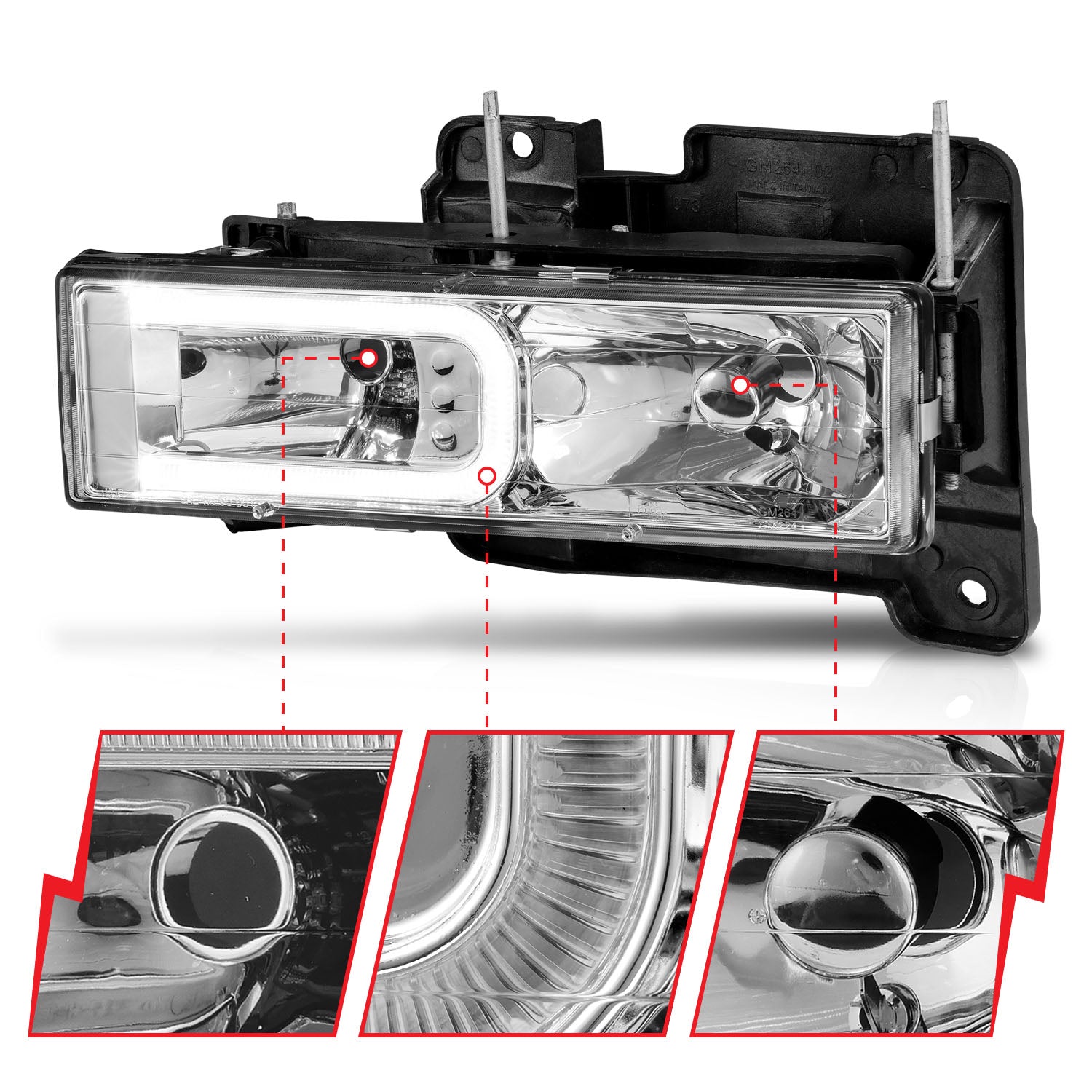 Anzo 90-00 Chrome Light Bar Crystal Headlights